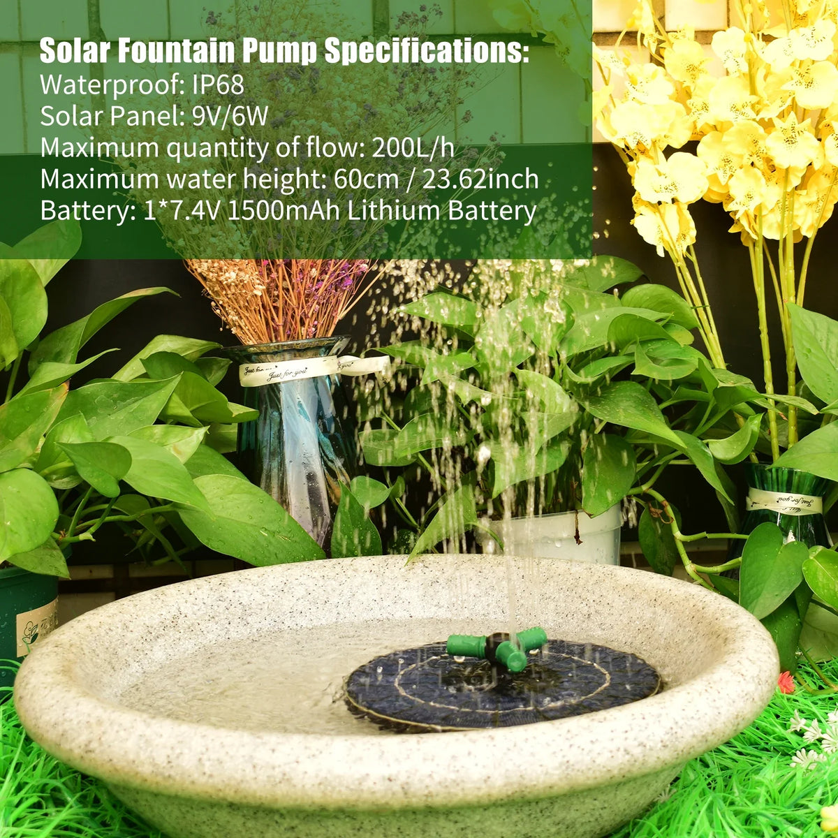 Auto-shut Nozzle Solar 9 With Solar fountain,Led Battery Inch Nozzle 9 Off Yaliya liquid Rotatable Qisuo Battery Led Off Pump liquid 6w Off Inch Bath Auto-shut With Solar Pump With Auto-shut 9