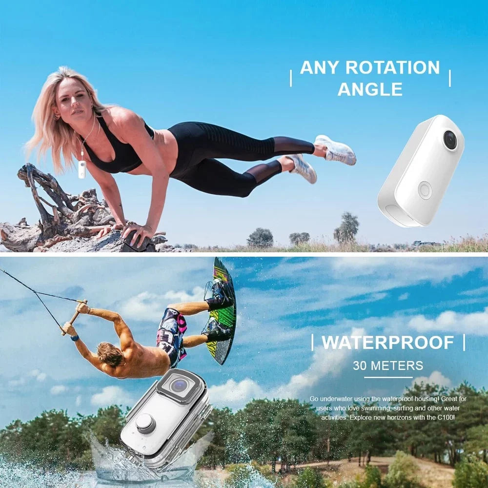 30M Sharing Connection Action Camera C100 Built-in Waterproof Waterproof Magnetic Body Camera Clip Digital Back Case Lanyard with Video SJCAM WiFi Battery 1080P/30fps APP