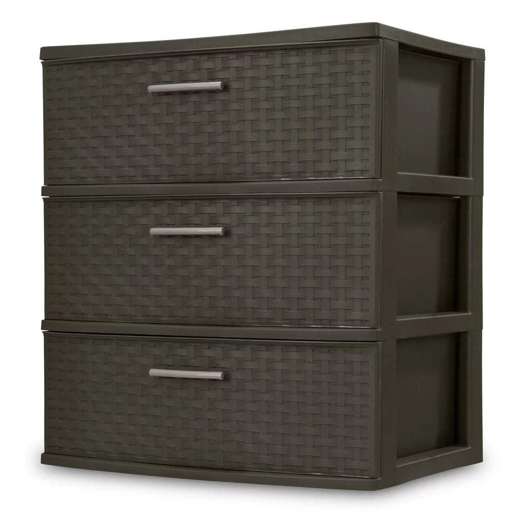 1 Sterilite Design Wide of Storage 3-Drawer Weave Tower, Case Brown,