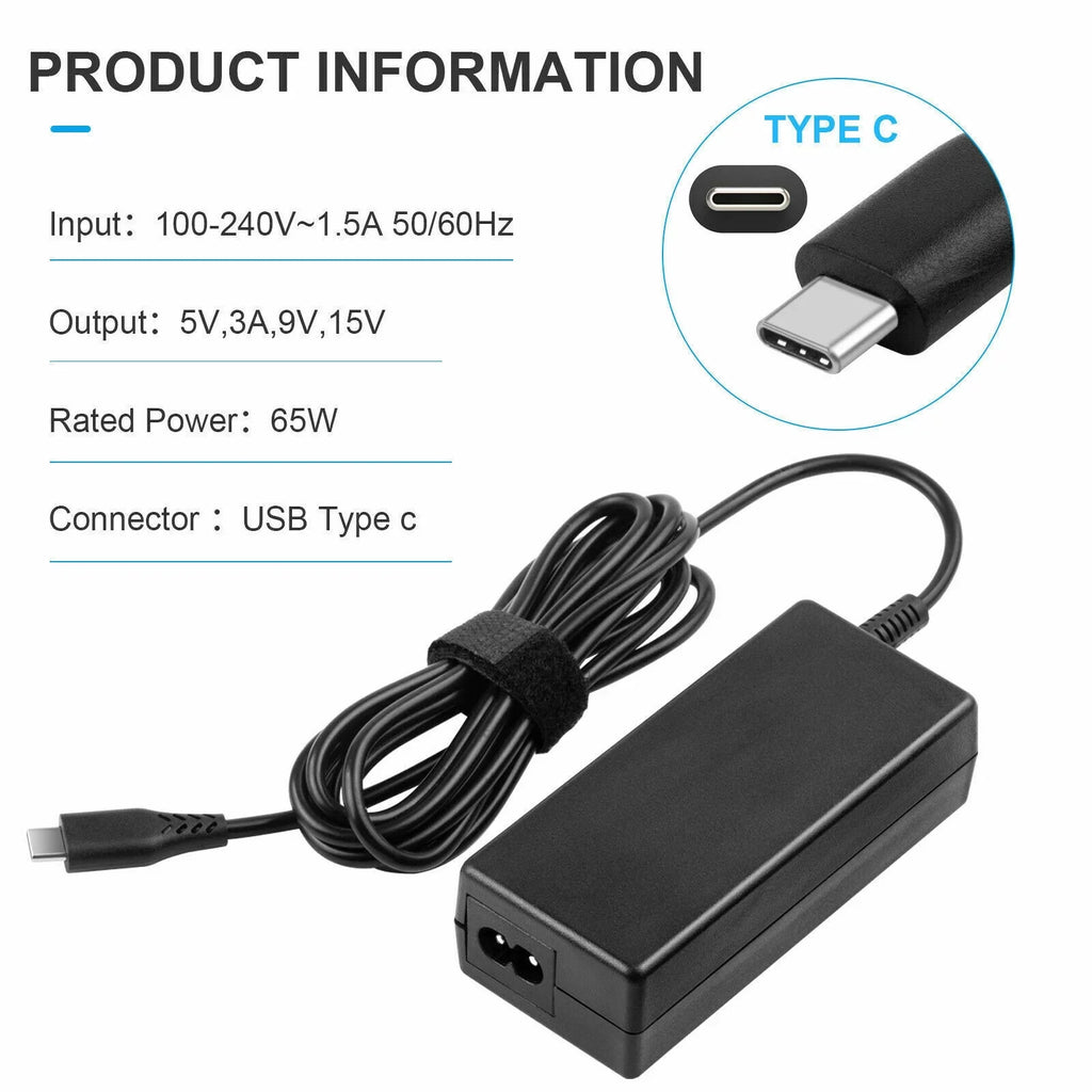 For Adapter AC 65W Lenovo 5PCS HP ASUS Type-C Acer USB-C Charger