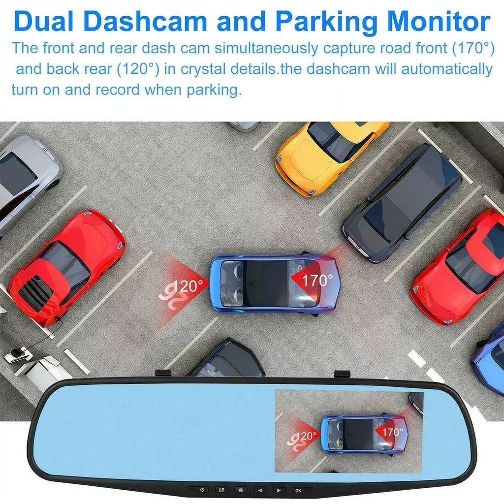 Rear Rearview Cam Car Car Lens Monitor, 4.3" Front Dash Motion Cars Parking Trucks, Night Camera G-sensor, 170°Wide Cam Monitor, Detection Dual Mirror Vision, 1080P Angle DVR for