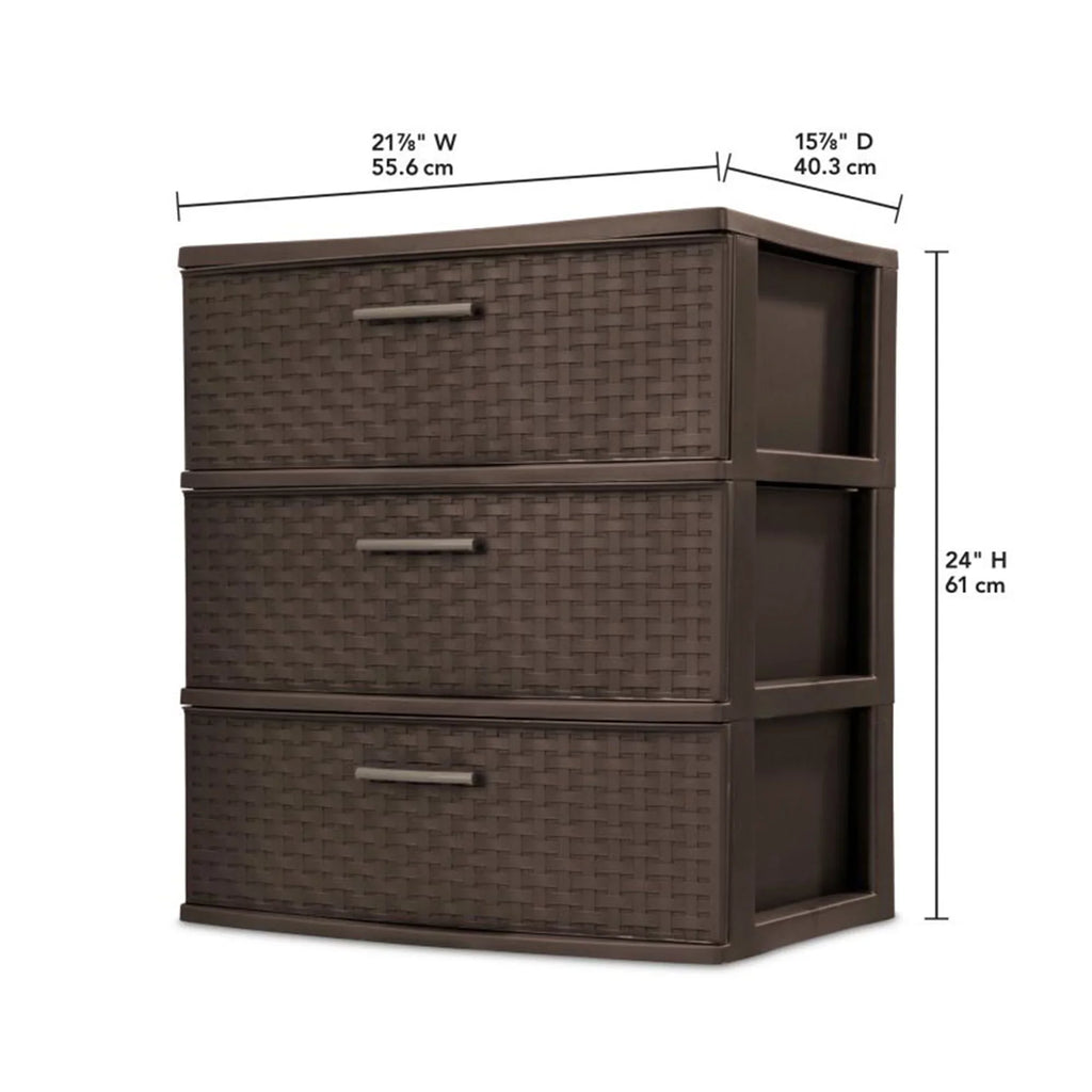 1 Sterilite Design Wide of Storage 3-Drawer Weave Tower, Case Brown,