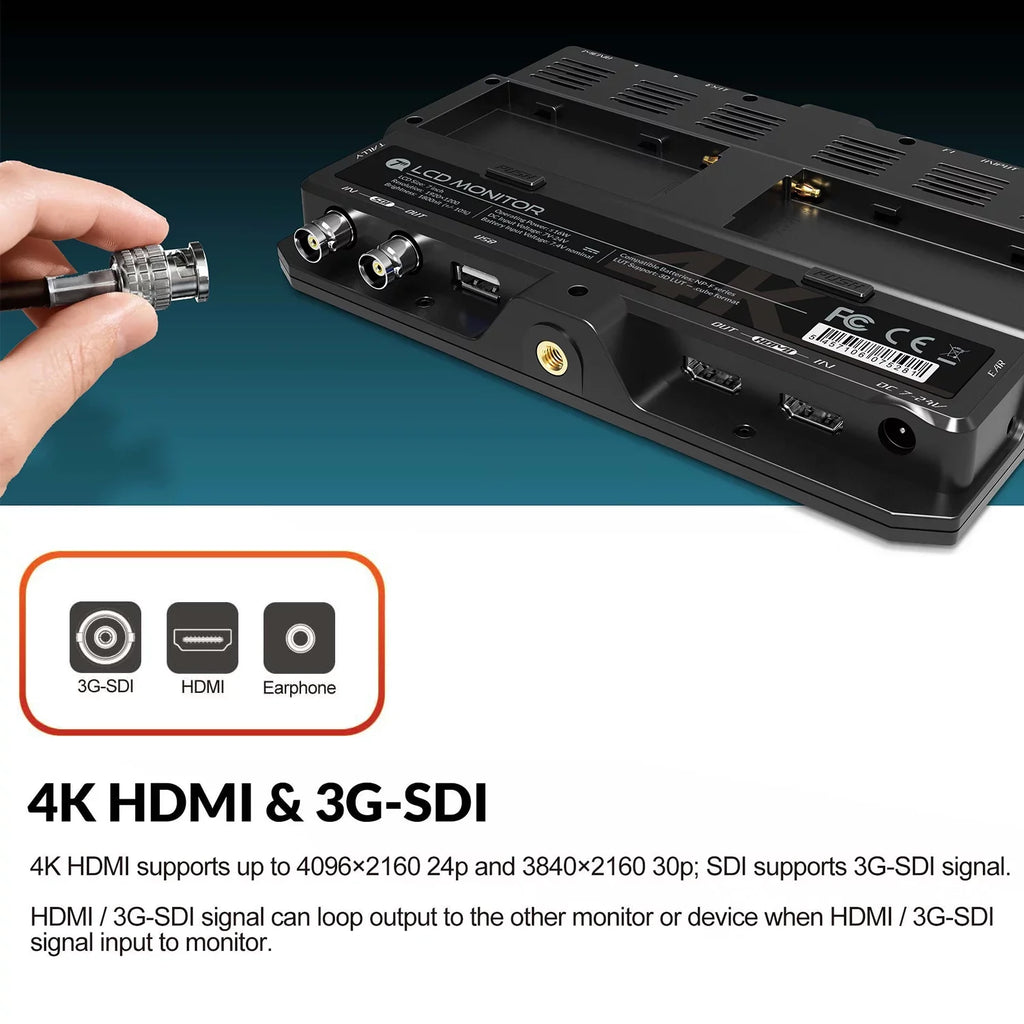 1800nit 3G-SDI Output & Monitor for LILLIPUT 7 Input Brightness Resolution HDR Viewable Support Creating H7S Full with HD Inch On- Taking Movi Ultra 4K- 3D-LUT Functions Photos Sunlight 4K &