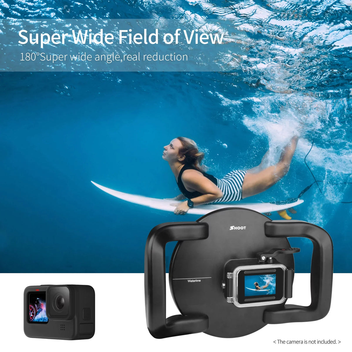 Port and Case 180° Handle, Black Dome Dual 10 XTGP559, 9 Wide Waterproof 45m for Waterproof, SHOOT Angle