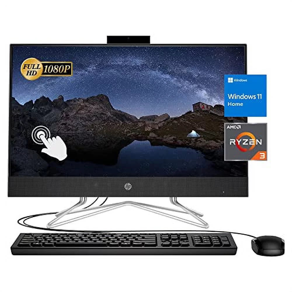 Home, All-in-One RJ-45, Newest Keyboard&Mouse, 12GB HDMI, Screen, Windows Desktop, Touch FHD 22" Webcam, 3250U, SSD, Wired USB 2022 3 AMD DVD-RW, 512GB RAM, Black HP 11 Ryzen WiFi,
