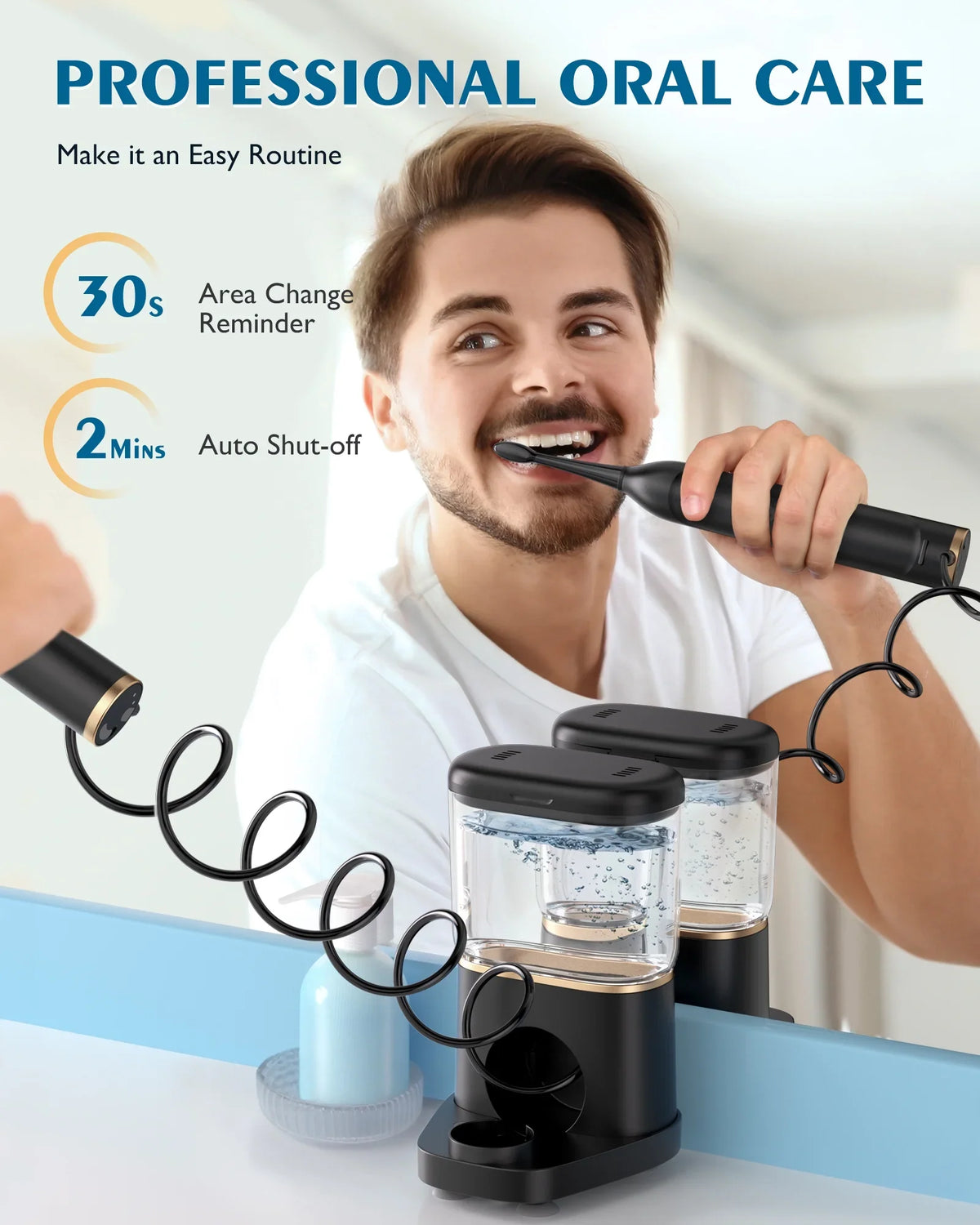 Days - for Levels liquid Flosser 5 AGPTEK in & Electric 500ML, Gums, and 2 Toothbrush liquid Life, Battery 14 Braces Sonic IPX7 with Flosser Combo, Waterproof Teeth, Cordless Toothbrush 1