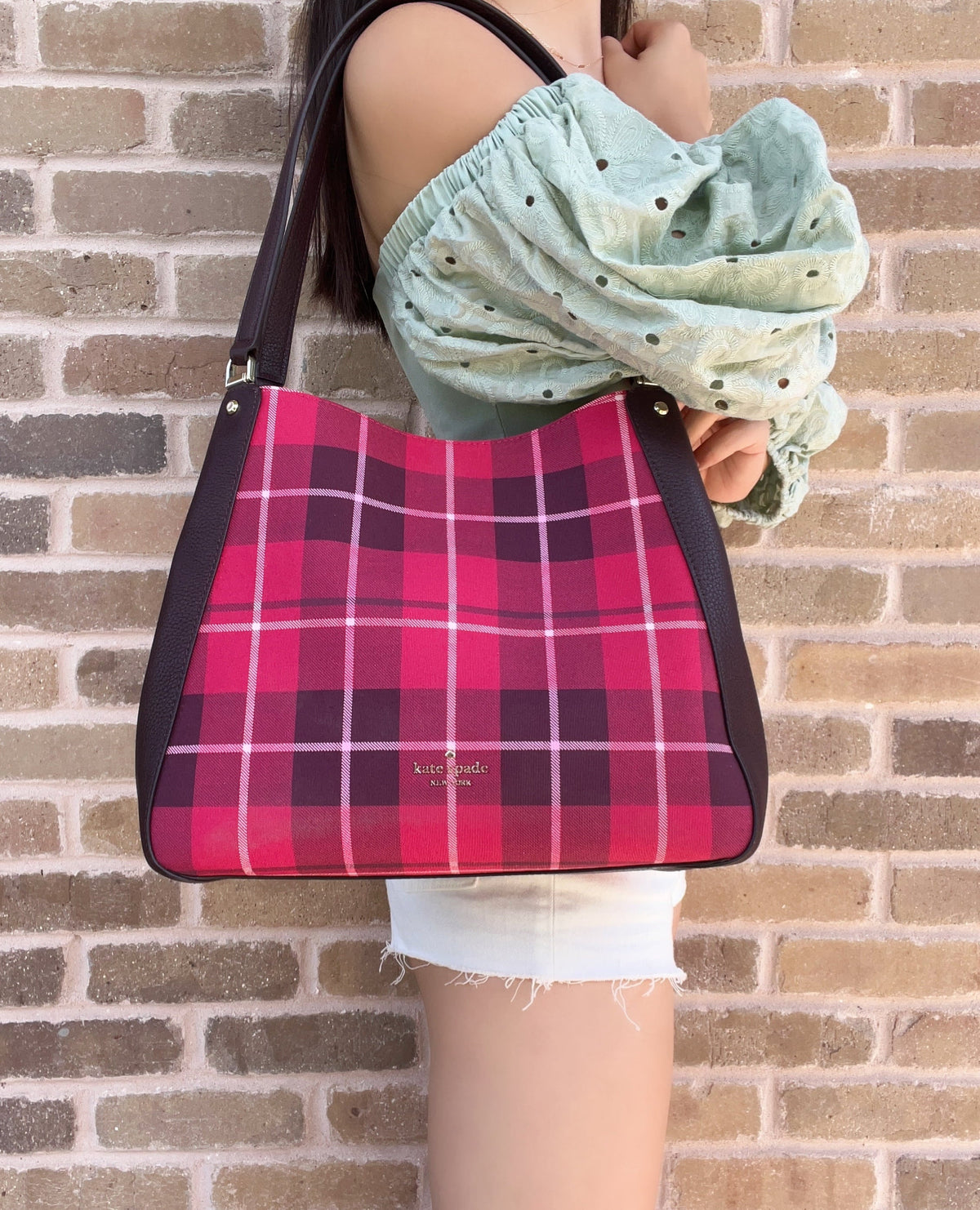 Multi Kate Shoulder Bag Classic Compartment Bright Rose Triple Spade Leila Plaid