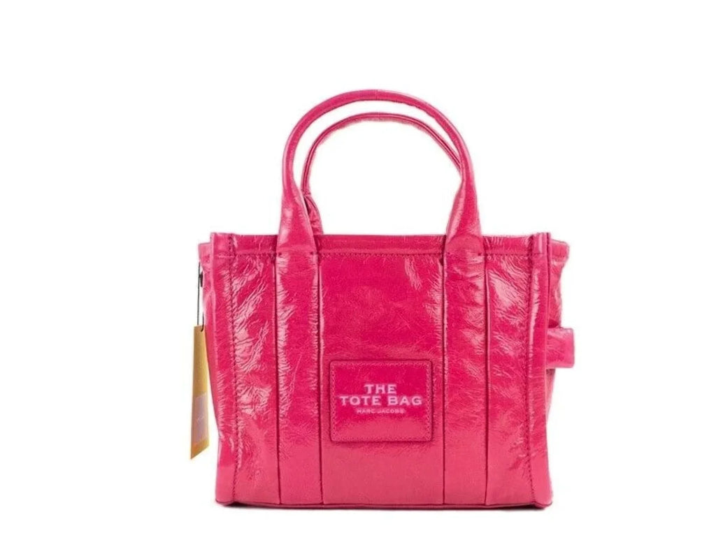 The Purse Jacobs Mini Marc Handbag Tote Crossbody Shiny Leather Crinkle Magenta