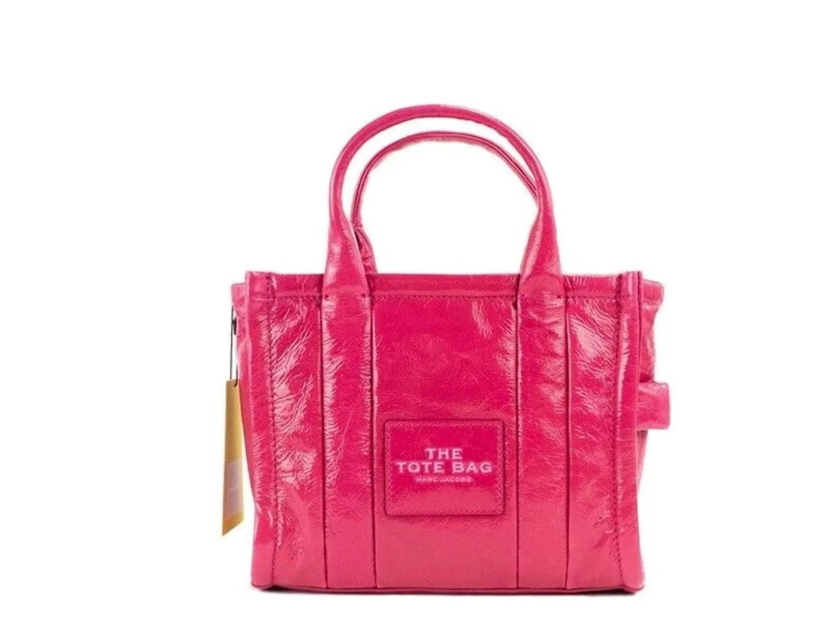 The Purse Jacobs Mini Marc Handbag Tote Crossbody Shiny Leather Crinkle Magenta