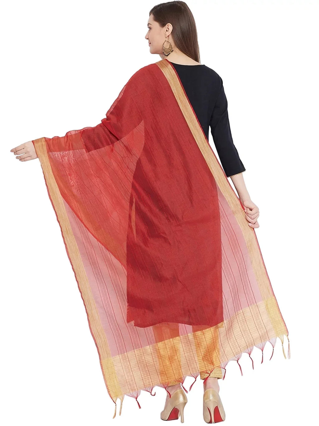 Woman's Indian Shawl Red Scarf Chunni, Dupatta, Wrap Plain eloria Ethnic Stole,