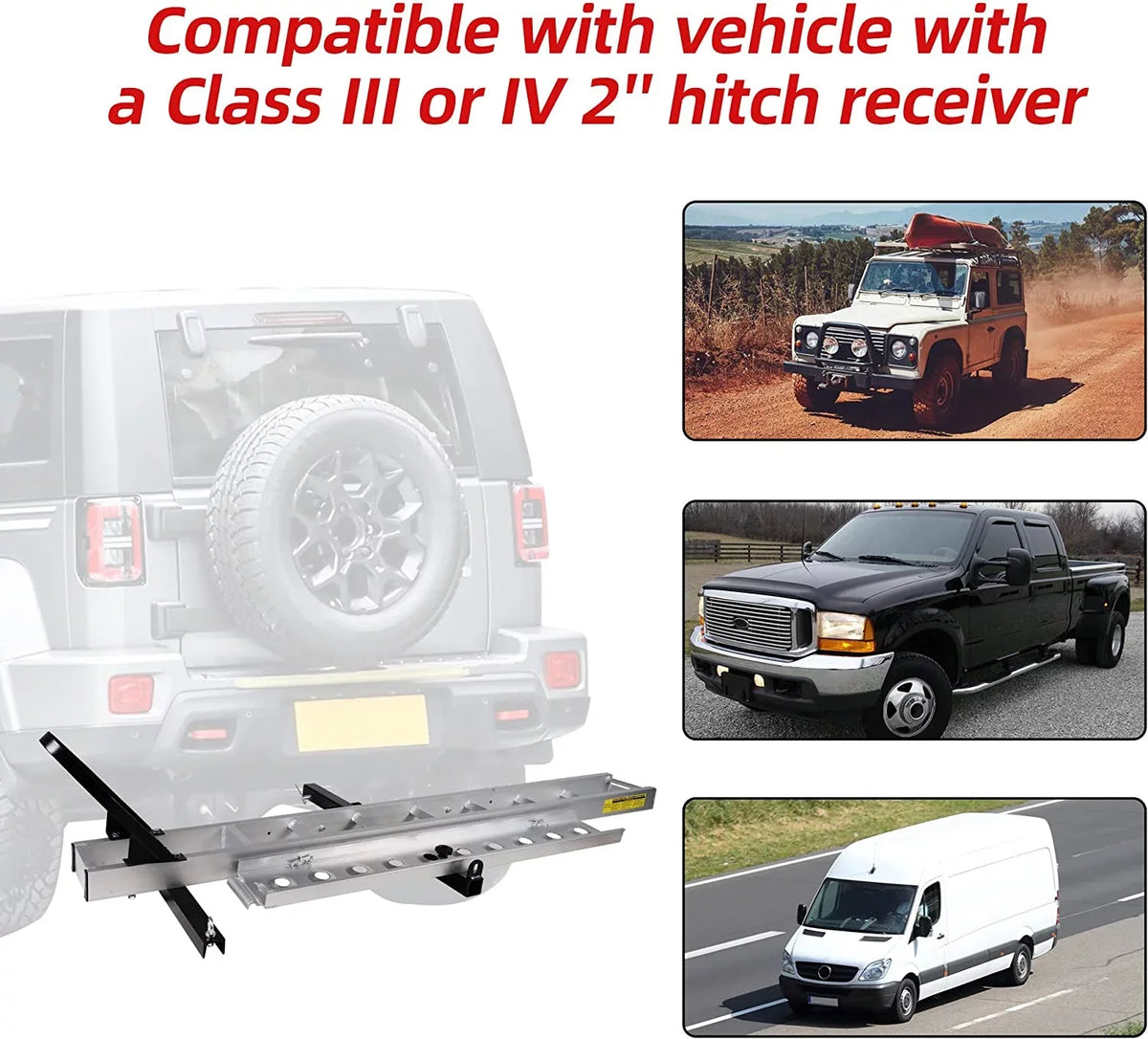 Rack Trailer Carrier Loading Motorcycle Ramp, 2" Hauler with receiver Motorcycle Bike Aluminum Carrier Scooter Hitch Hitch-Mounted Dirt
