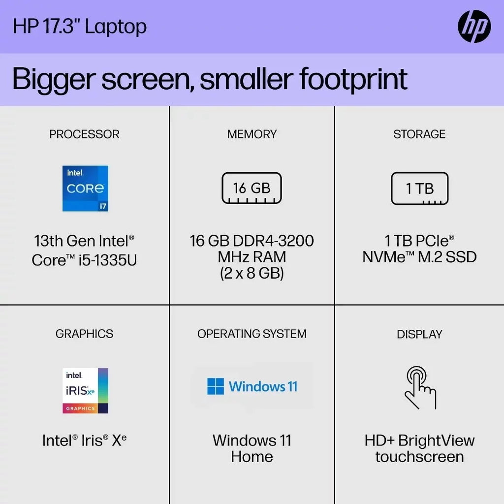 Keyboard, HP Intel Home Backlit RAM, i7-1355U, Laptop, Win11 1TB HD Core 17.3" 32GB SSD, Touchscreen