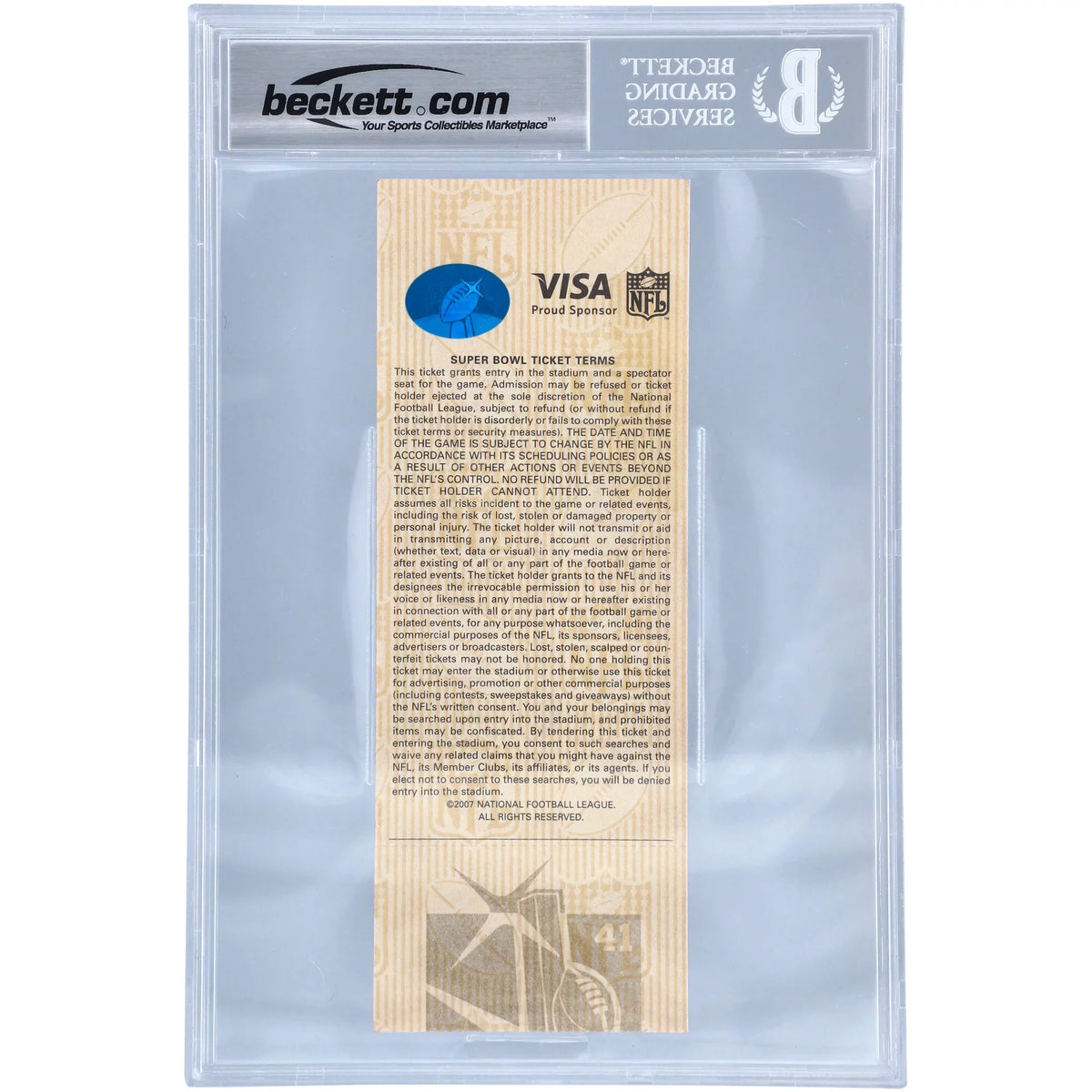 XLI Super Ticket Autographed MVP" Peyton XLI Graded - Fanatics - Certified Colts Manning Beckett/Fanatics "SB with Authentic Inscription Indianapolis Bowl 10