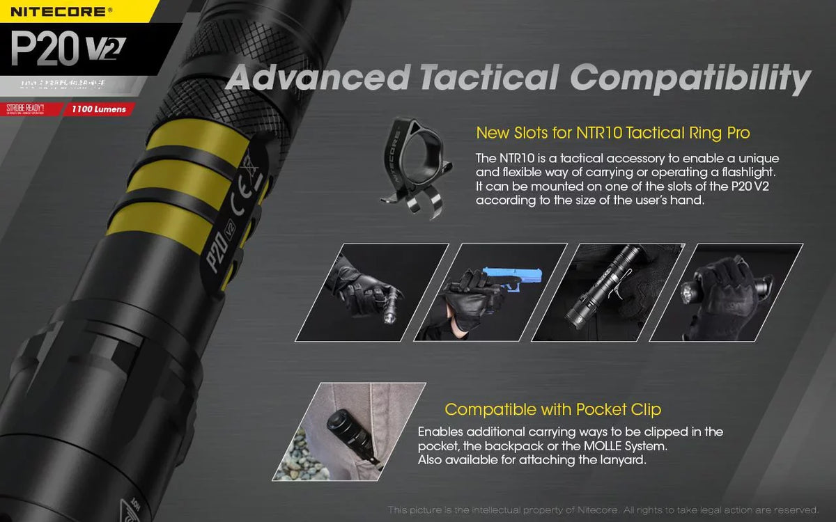 D2 XP-L2 w/NL189 Battery, V2 Flashlight Lumens - Combo: Batteries CREE V6 Charger Tactical Eco-Sensa Nitecore Free 1100 +2x LED P20 CR123A -