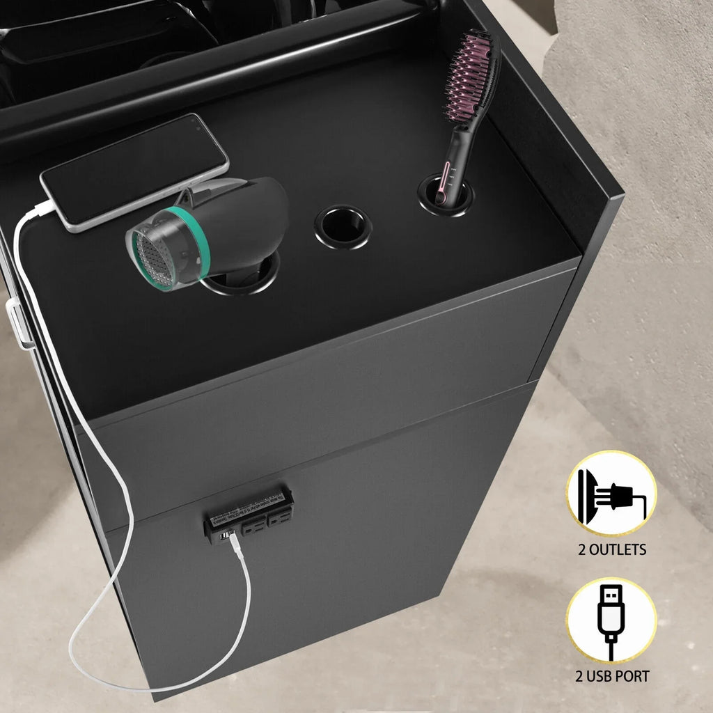 Dryer Sink USB,Hair hand with Hair Holes,P Station Salon Trap,Drawer(Black) Backwash Beauty Shampoo Artist