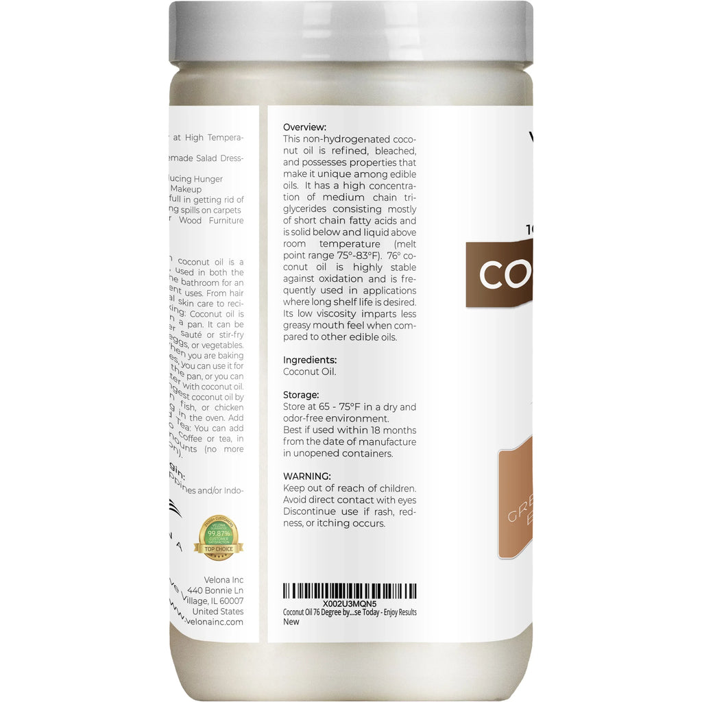 Face, Hair and Care 64 Coconut Cold Skin, Oil pressed | 76 Carrier jar oz Pure Oil Natural Degree 100% | Refined, - Body, | Velona | in