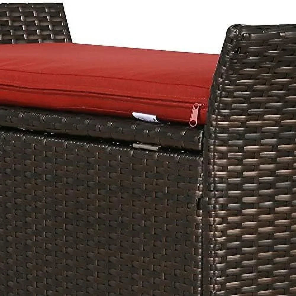 Deck Bench Patio Wicker YPZBBOOM Bins Rattan Box with exterior (Red) Cushion