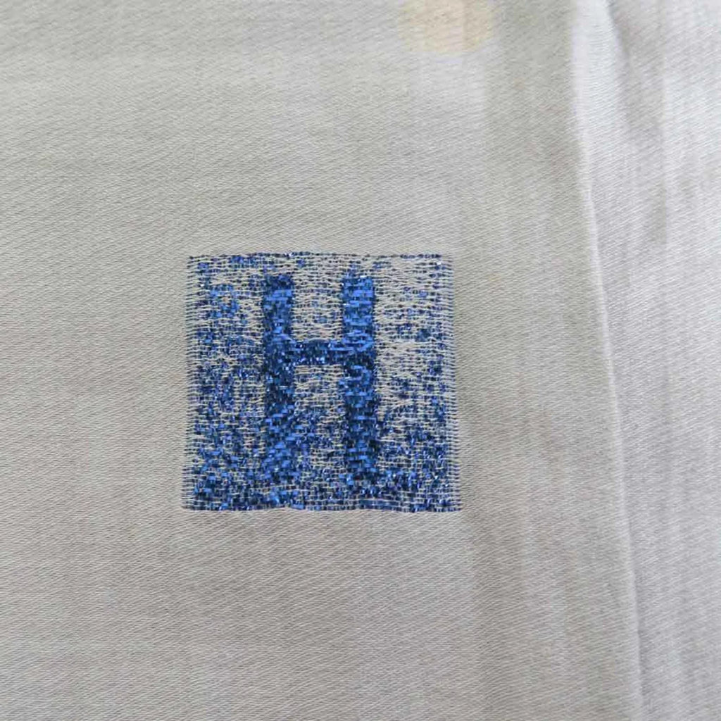 Greige/Blue Hermes Logo Cotton/Silk/Polyester Pre-Owned HERMES (Good) Shawl Scarf H Unisex e55881a