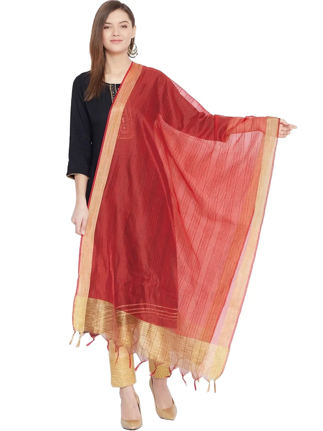 Woman's Indian Shawl Red Scarf Chunni, Dupatta, Wrap Plain eloria Ethnic Stole,
