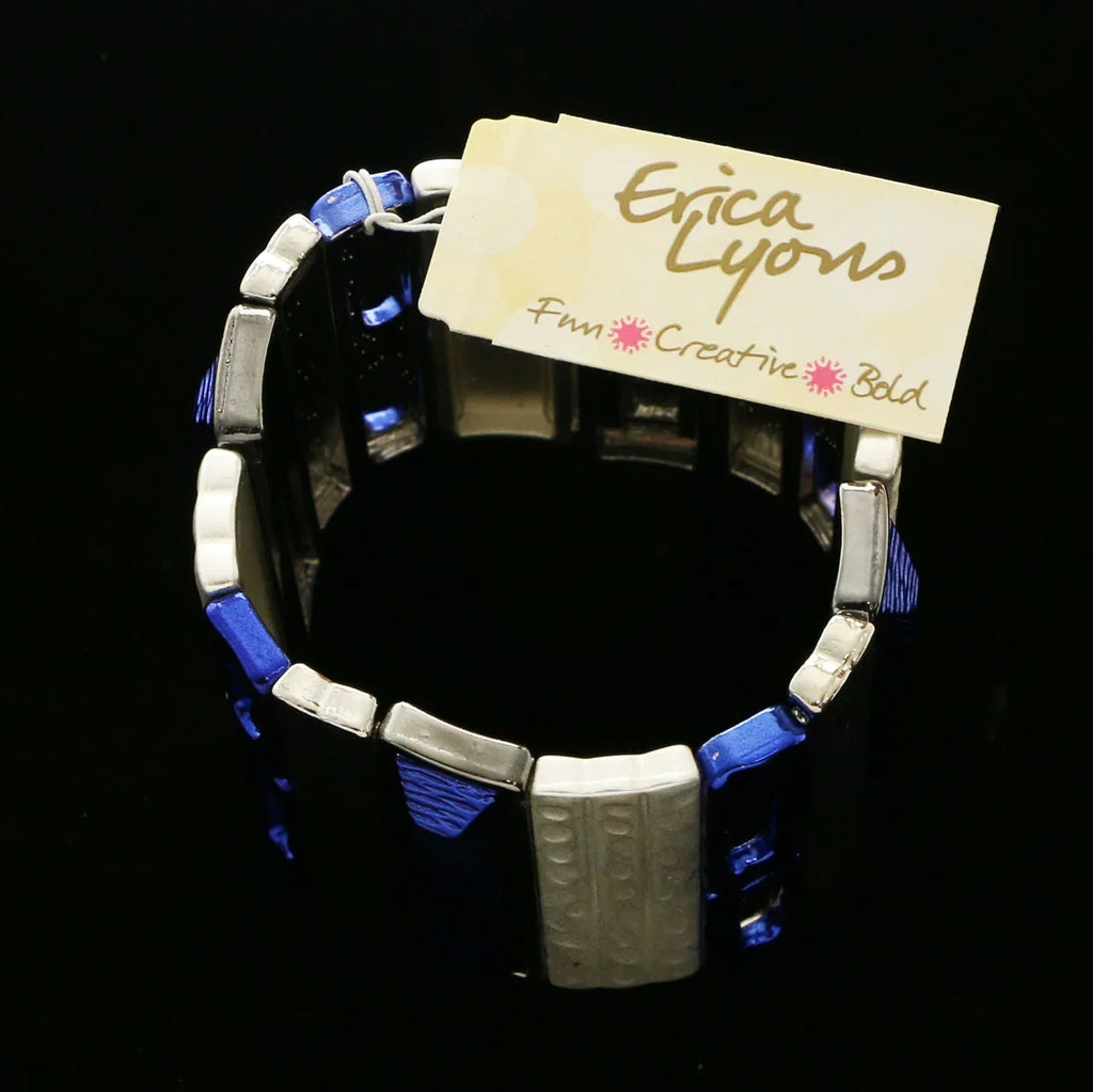Blue Designer Lyons & Erica Silver-Tone Stretch-Bracelet