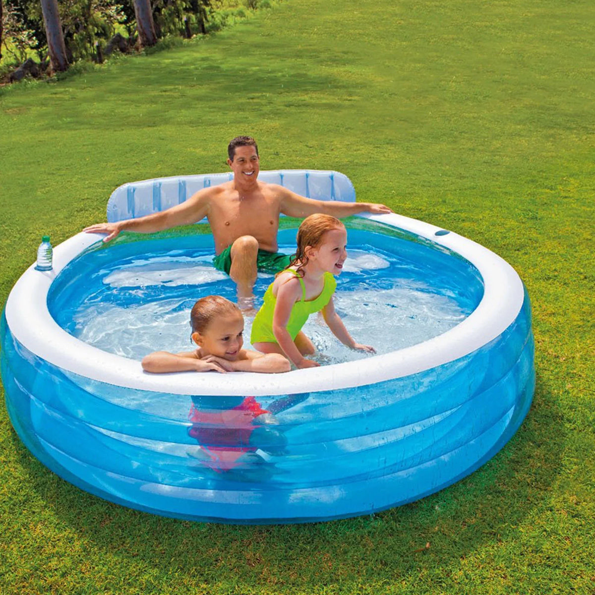 In & Electric Intex Pool Family w/ Lounge 7.08'x Pump Air 30" Built Bench 120V
