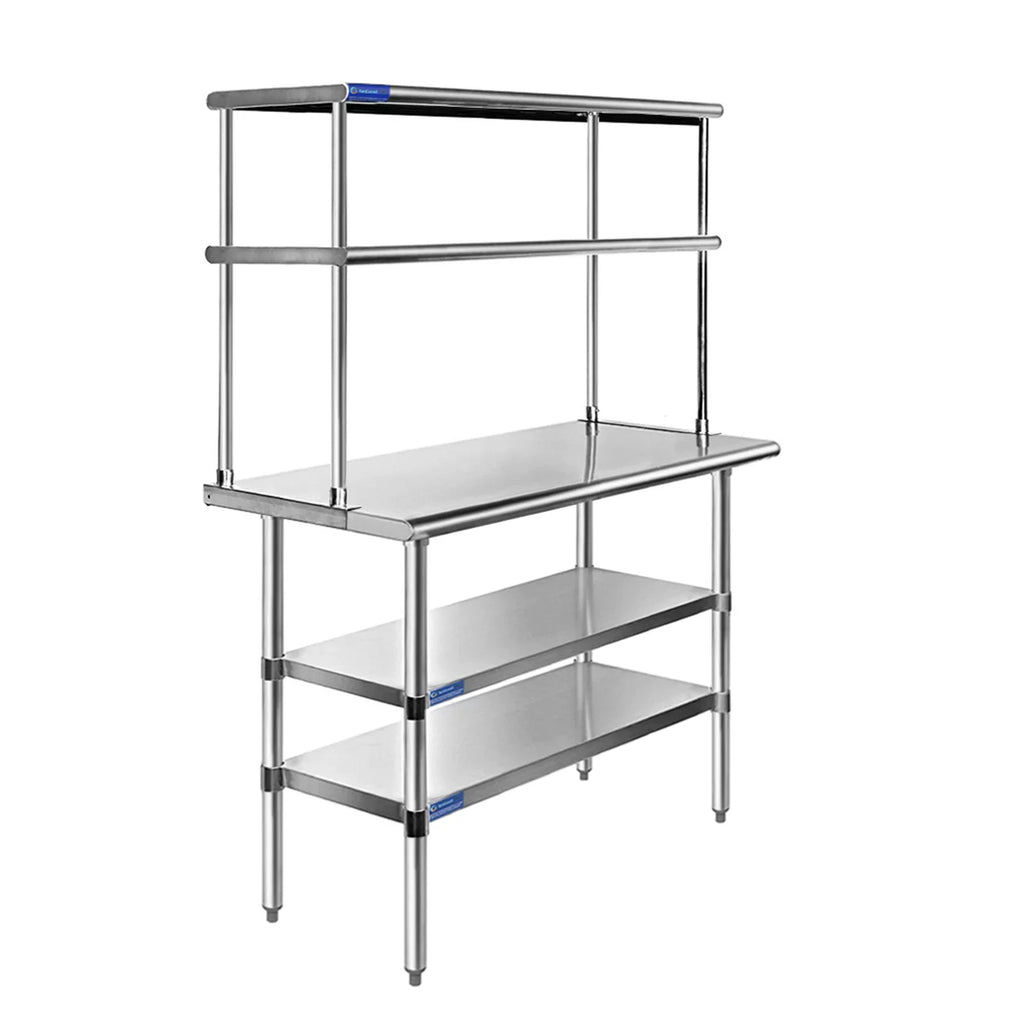 12" & Shelves With Double Overshelf Combo 30" x Two 14" Stainless Tier Prep Steel Metal Table Kitchen Work Wide Table | Shelving |