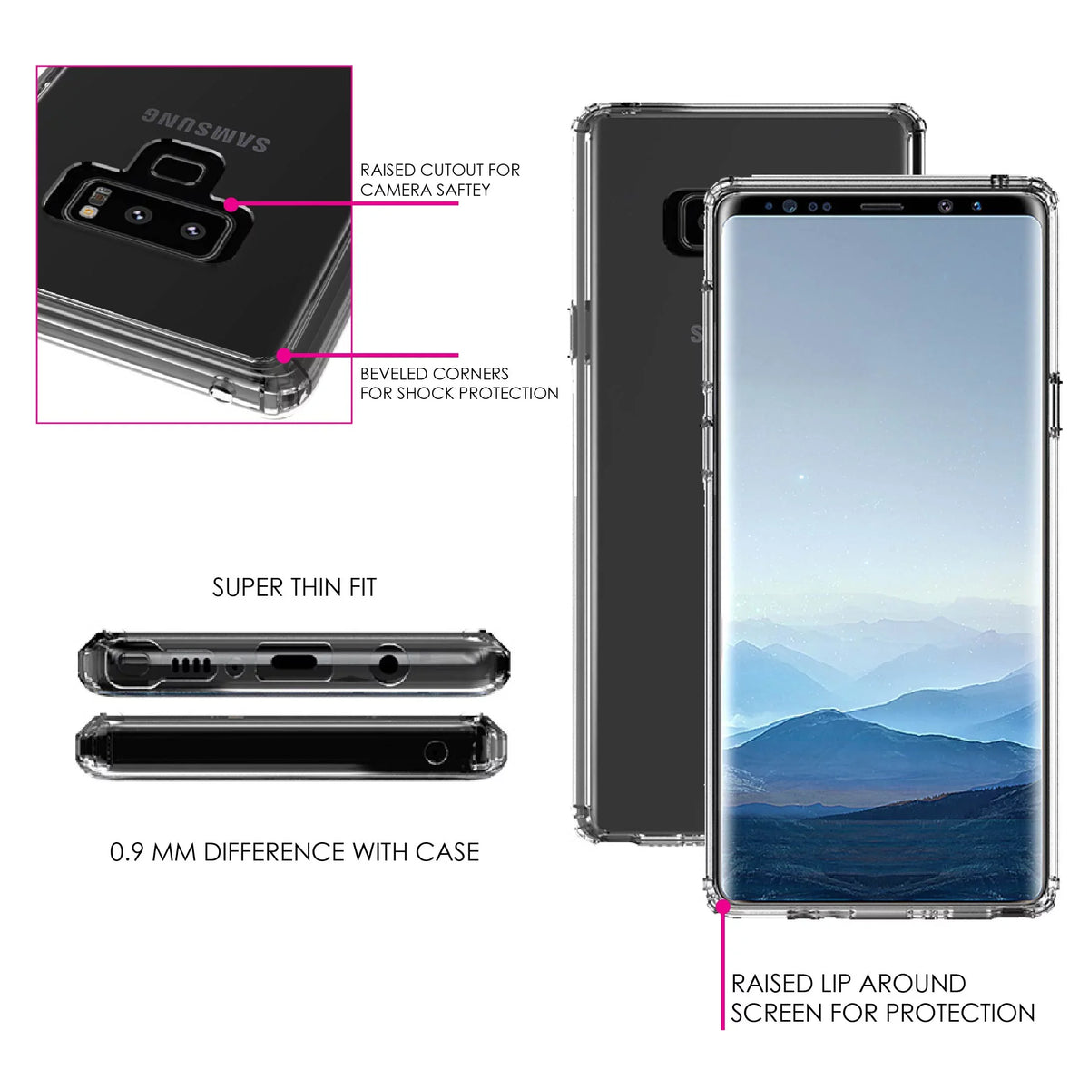Tempered DistinctInk Ribbon Shockproof Glass Cancer Bumper Screen - Back - for Hybrid Acrylic Faith Galaxy TPU Note Case Over Protector Fear Clear 9 Pink -