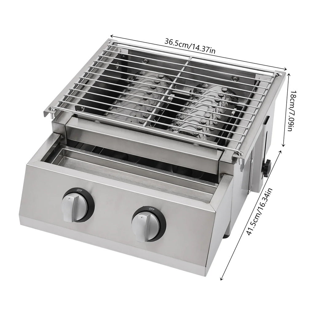 Grill LPG Stainless for Gas Grill, Barbeque Steel Countertop 2-Burner Sliver exterior