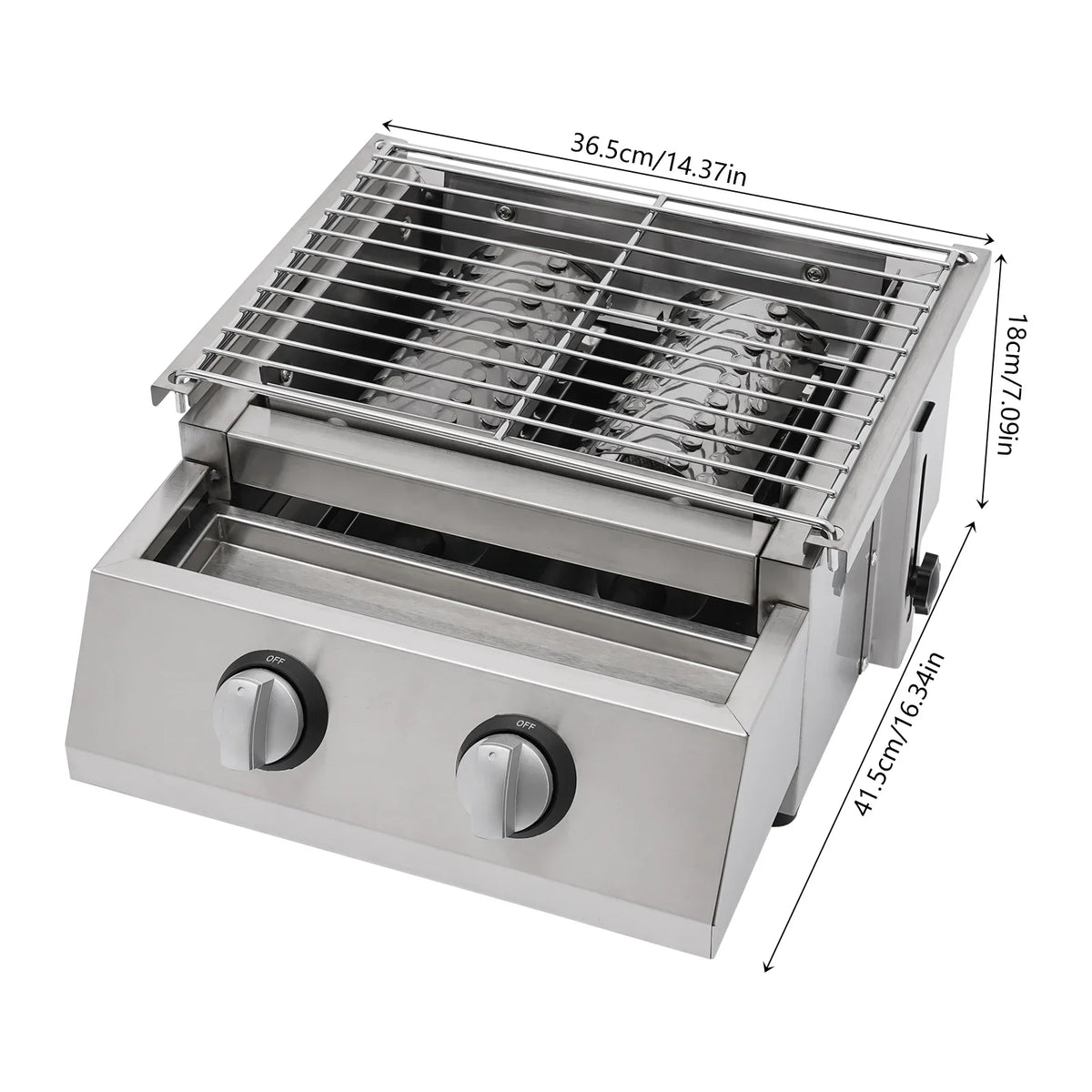 Grill LPG Stainless for Gas Grill, Barbeque Steel Countertop 2-Burner Sliver exterior