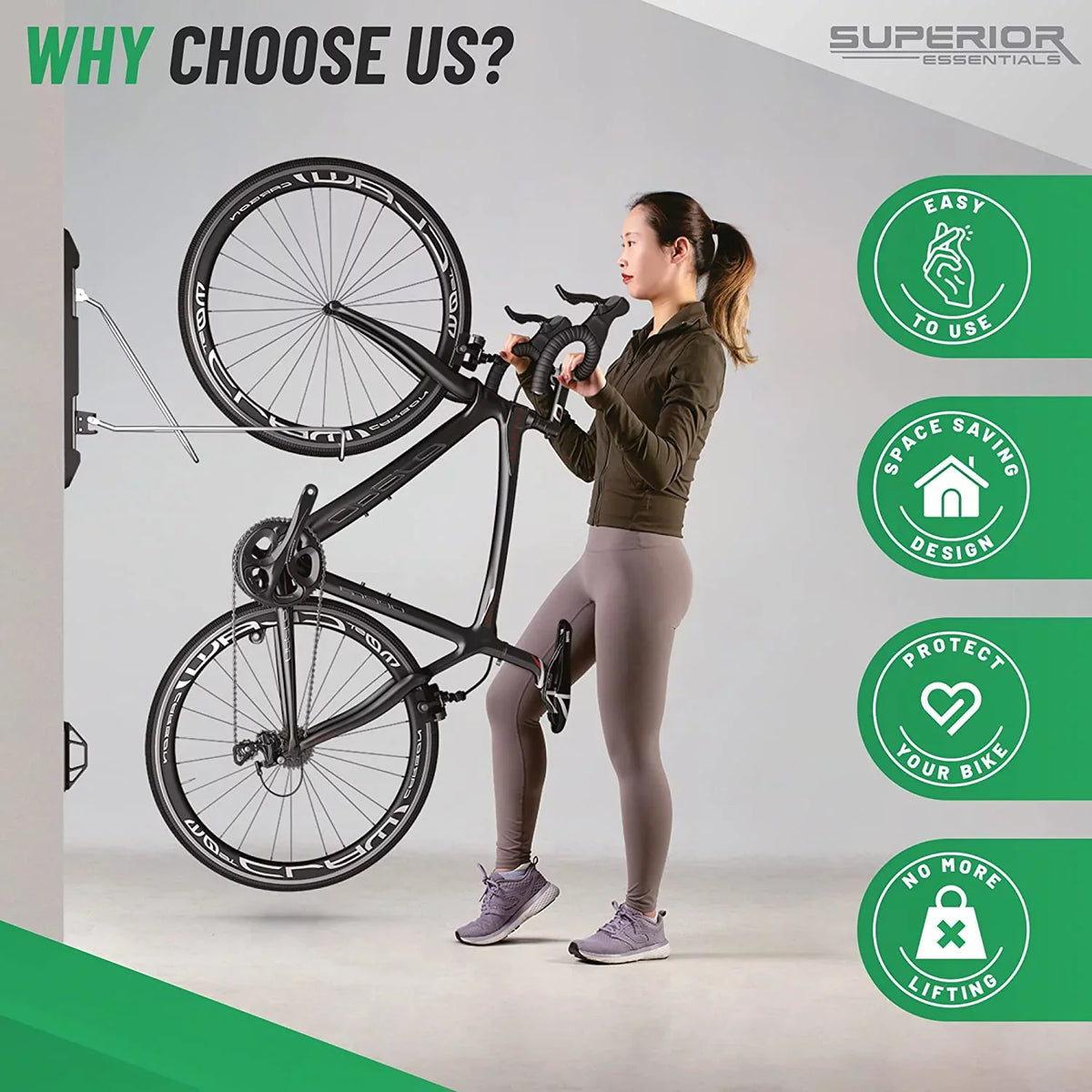 Bike Vertical Detach, - Easy Foldable (Black) 180-Degree Top-Notch with Garage Superior Essentials - to Bike Bike Hang Maximize Our for Swivel Rack Space Swing, Your Wall Garage and Hangers Mount