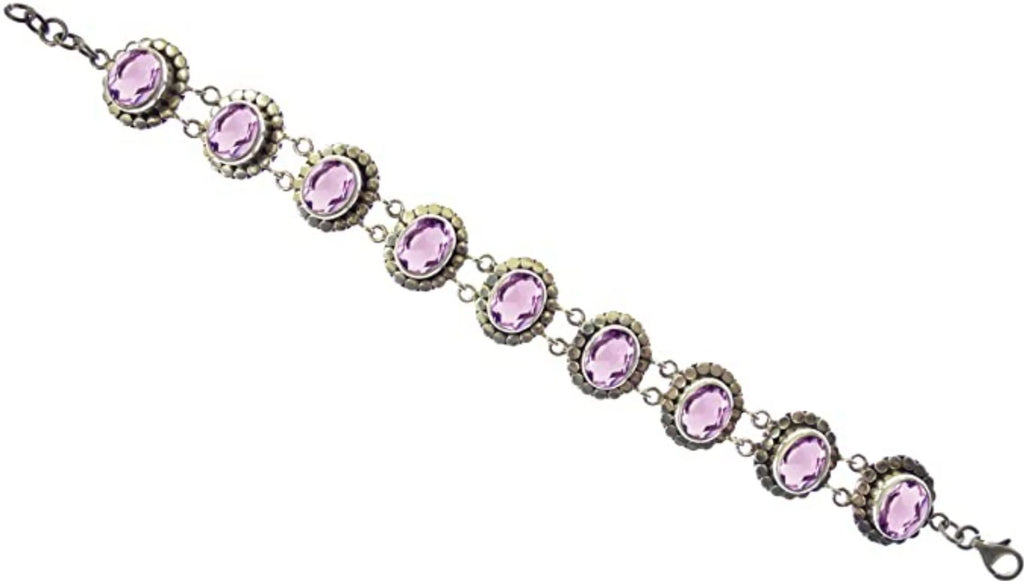 Tribal Silver to Length / Genuine for Purple Unique 8” Sterling Women Adjustable Gemstone Designer Ethnic Inch Amethyst Bracelet 925 Handcrafted 7.5” Beautifully Fashion Gypsy