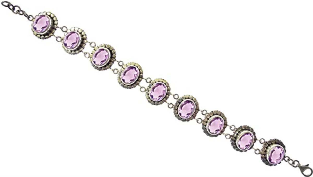Tribal Silver to Length / Genuine for Purple Unique 8” Sterling Women Adjustable Gemstone Designer Ethnic Inch Amethyst Bracelet 925 Handcrafted 7.5” Beautifully Fashion Gypsy