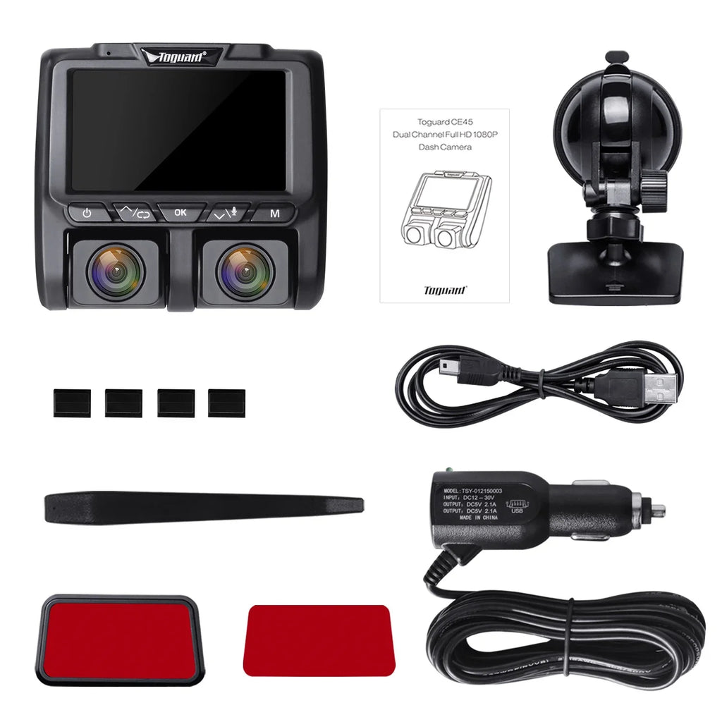 Full Dash TOGUARD Black HD LCD Camera 3" and Car Dashboard Dual Dash Cams 1080P+1080P Inside Camera Cam, Front