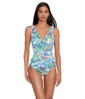 Ruffle One-Piece Lauren Surplice Multi 8 Watercolor LAUREN Swimsuit Ralph dimension