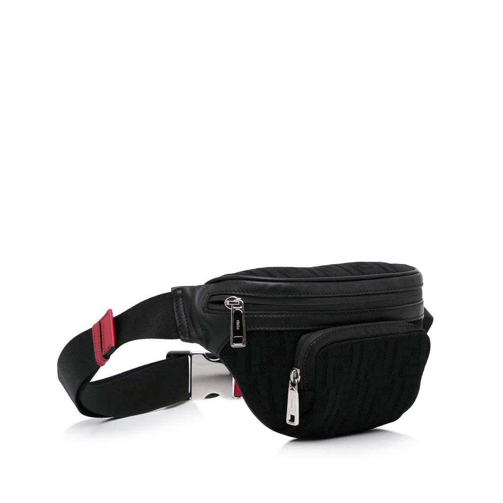 Grace Knit Vitello Neoprene Pre-Owned Bag Black Fabric FF Pocket Unisex Fendi (Good) Authenticated Perforated Belt