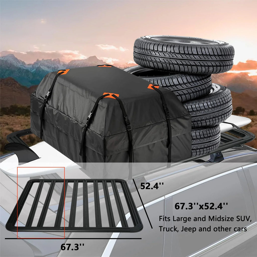 Max Load, Car Cars SUV Rooftop System Cargo Black Universal Truck for Carrier Fits Roof Platform, Aluminum 660lbs 67"x52"