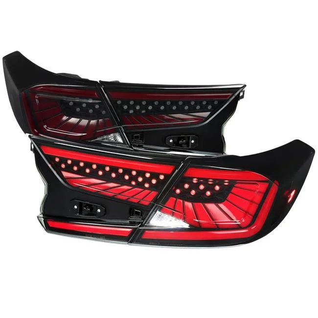 Tuning Tail Right Sedan + Honda Red with Left Dynamic Light Smoke Compatible 4Dr Accord with Lights Assembly Housing Pair LED Sequential Spec-D Lens 2018-2022 Bar Black