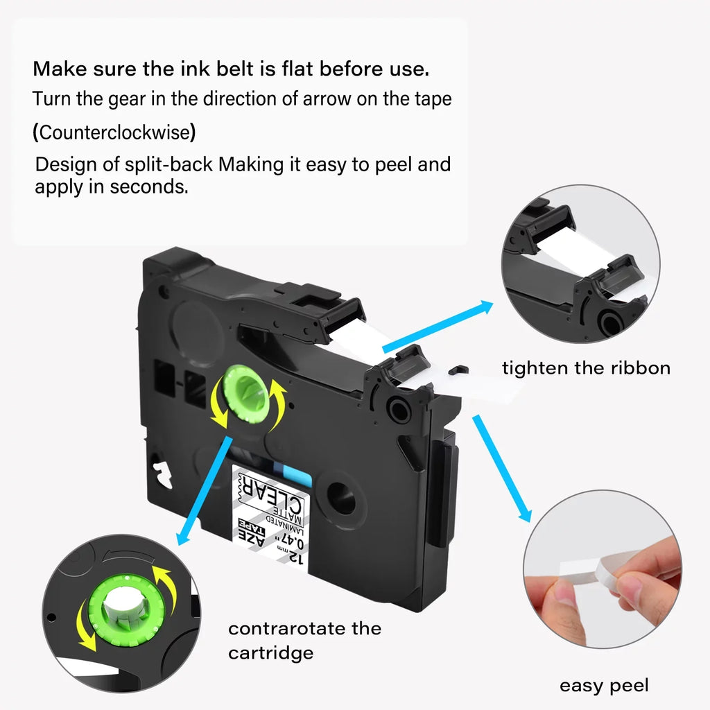 TZeM31 P-touch Tape 12mm 30PK GREENCYCLE Label Brother Black Matte TZM31 Laminated TZe-M31 Compatible 0.47" for on TZ-M31 Clear