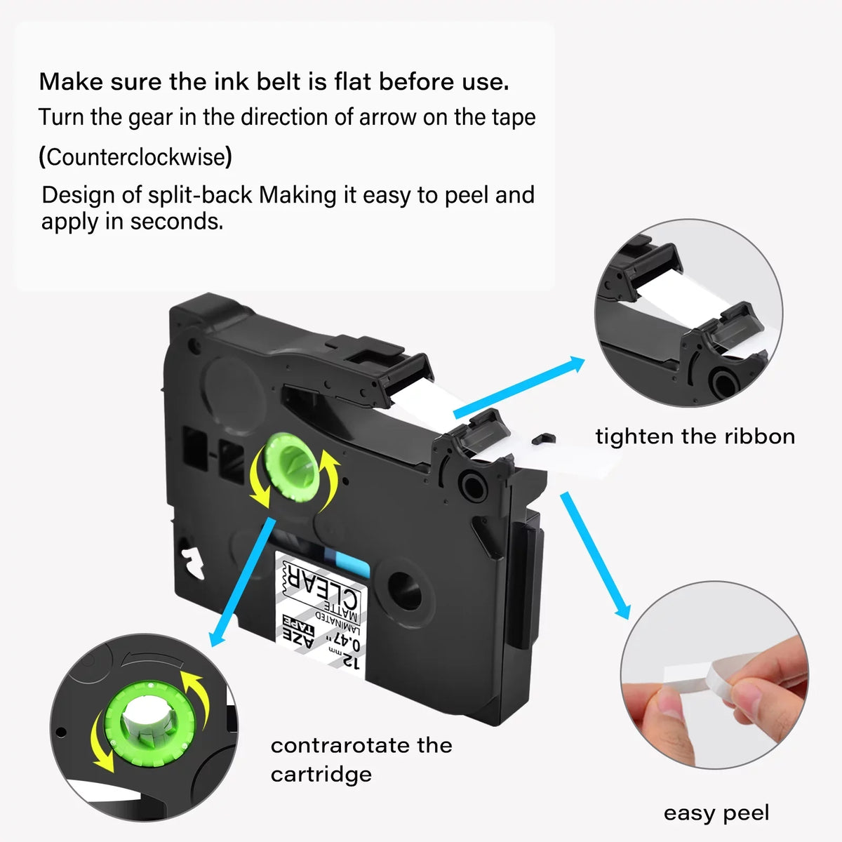 Black Matte 12mm TZM31 TZe-M31 5PK TZeM31 TZ-M31 Label on for Laminated P-touch Compatible Brother Clear Tape 0.47" GREENCYCLE