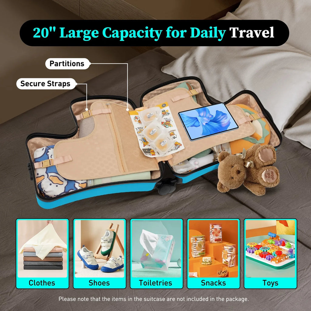 Horse Blue Kids 20" Kids Travel Shape Spinner Suitcase, Wheels Luggage Ride Trolley Suitcase AIQIDI Portable On