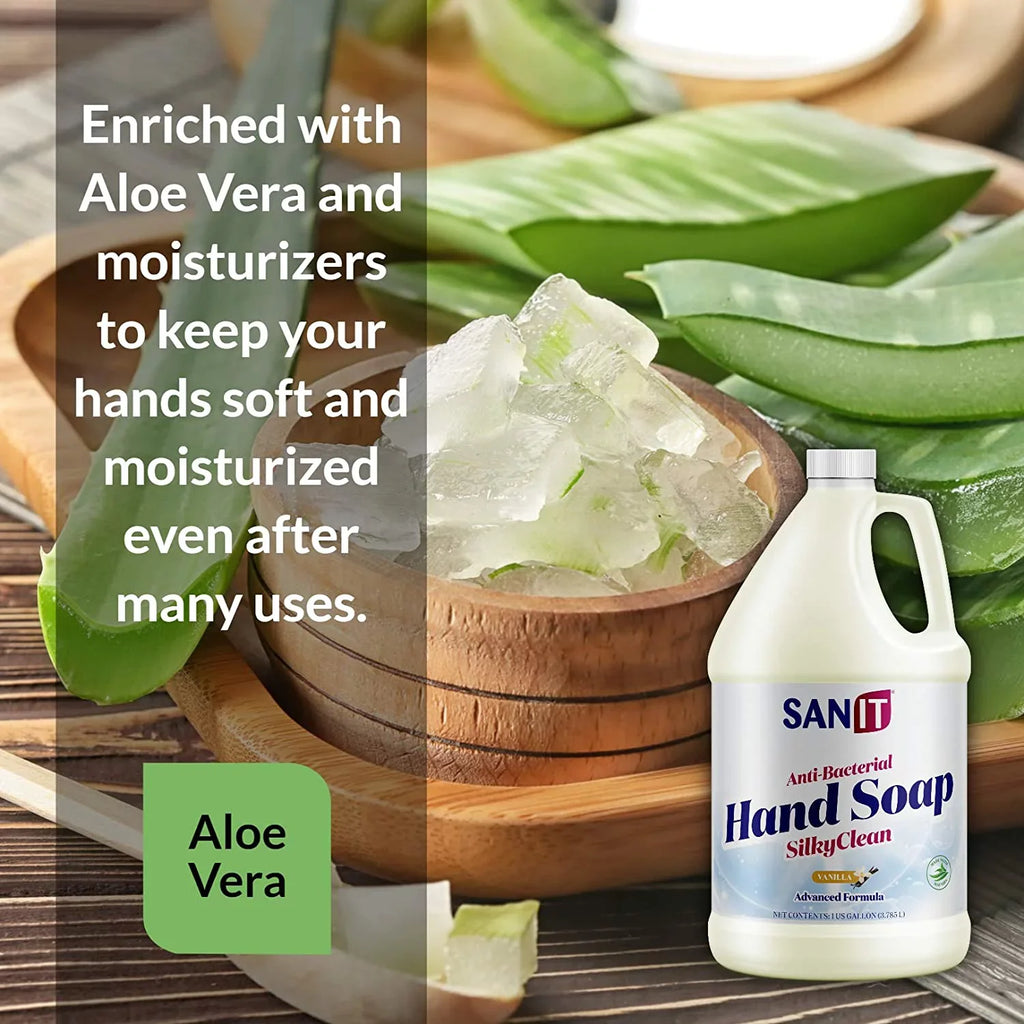 Moisturizing Silky and Clean Soap Liquid Aloe Coconut All-Natural Antibacterial Advanced Vanilla, 1 Formula - Gel Hand Refill Wash Gallon Made USA, - in Vera Oil - with Hand Sanit