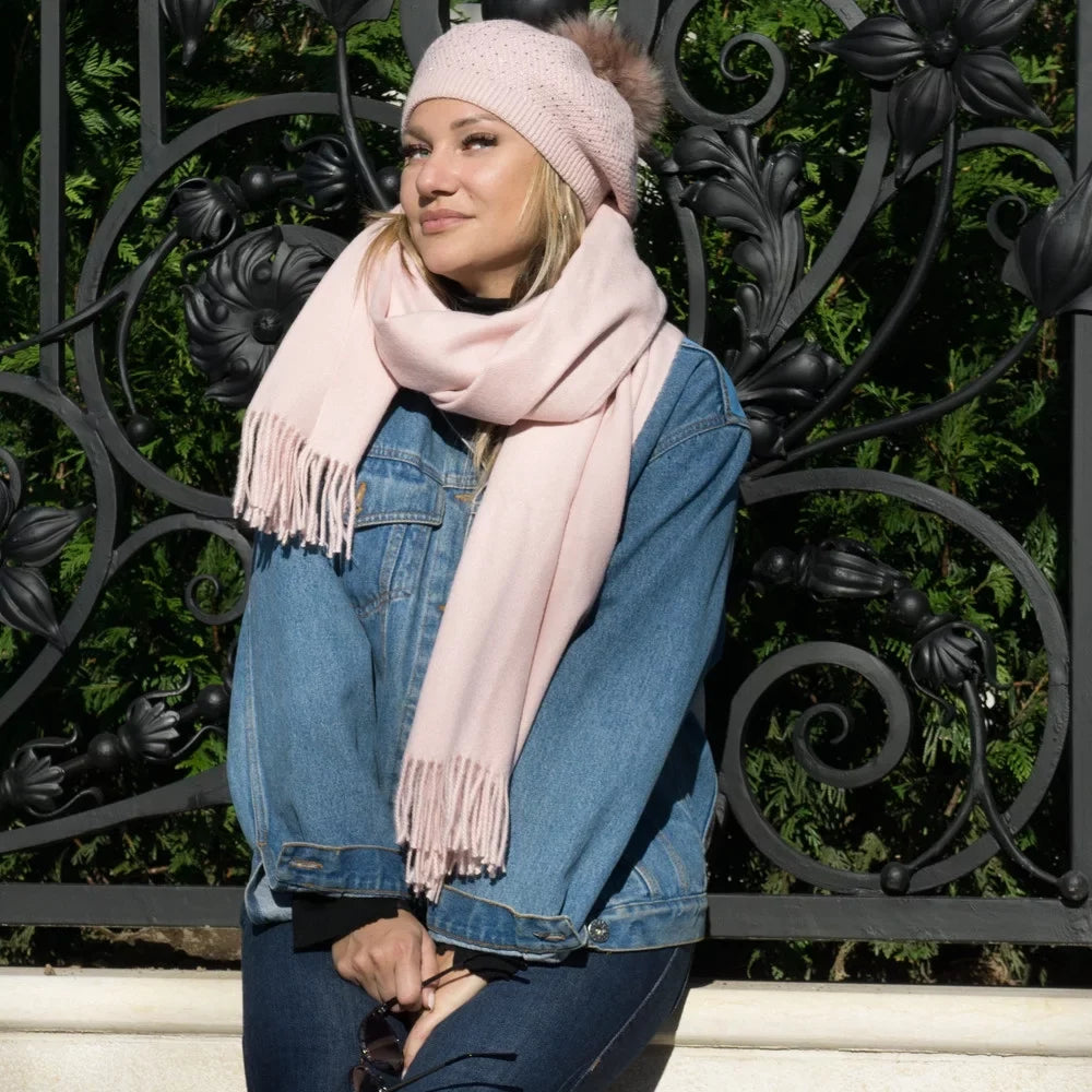 Dreamy 27.6x74.8-inch Soft Women Virgin Scarf with Tassels Warm Wool for Scarf Pink