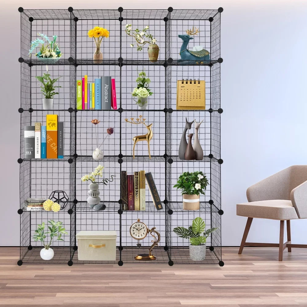 Black Organizer Grid Metal 20-Cube Shelving Storage Modular Unit Bookcase Cubbies