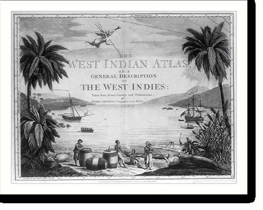 and x Historic British ships harbor], Indies two a Natives in Framed the and large scene [A West three in sailor showing casks, beach 17-7/8" the 21-7/8" Print, with the on