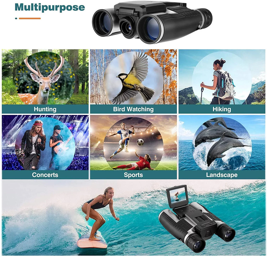 Zoom LCD Watching 2" Binocular Photo Bird with 5M Video Recorder 32GB Camonity Football Camera for Game 12X Digital Camcorder Concert