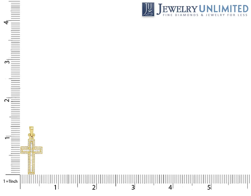 0.4CT Baguette 14K Yellow Gold Diamond Cross 1.25"
