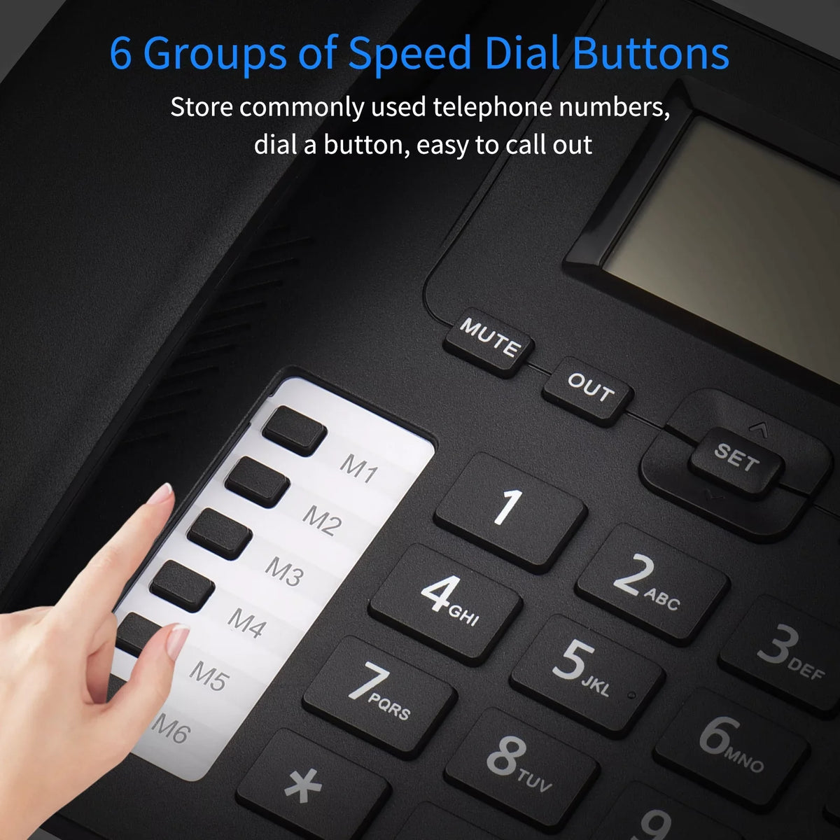Elderly Landline Hands-Free/Redial/Flash/Speed Desk Sound Control for IC Black Dual Home Real-time Date Seniors Support Corded DTMF/FSK Built-in System Dial/Ring Meterk Phone Chip Telephone Phone