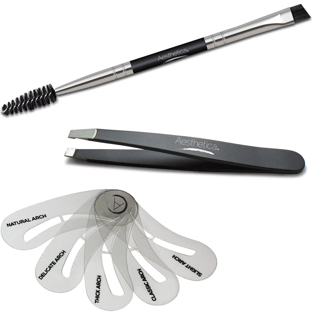 Makeup Brow Kit - & Eyebrow Duo, Spoolie/Brush Wax, Eyebrow 6 Tweezers, 16-Piece Stencils, Highlighter, 5 Aesthetica Contour Powders, Brow Concealer Palette Eyebrow - Instructions