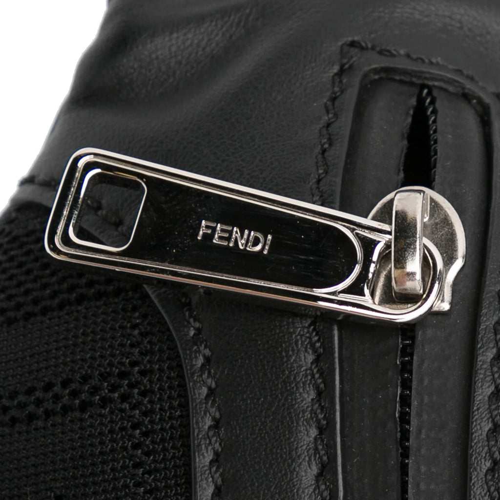 Grace Knit Vitello Neoprene Pre-Owned Bag Black Fabric FF Pocket Unisex Fendi (Good) Authenticated Perforated Belt