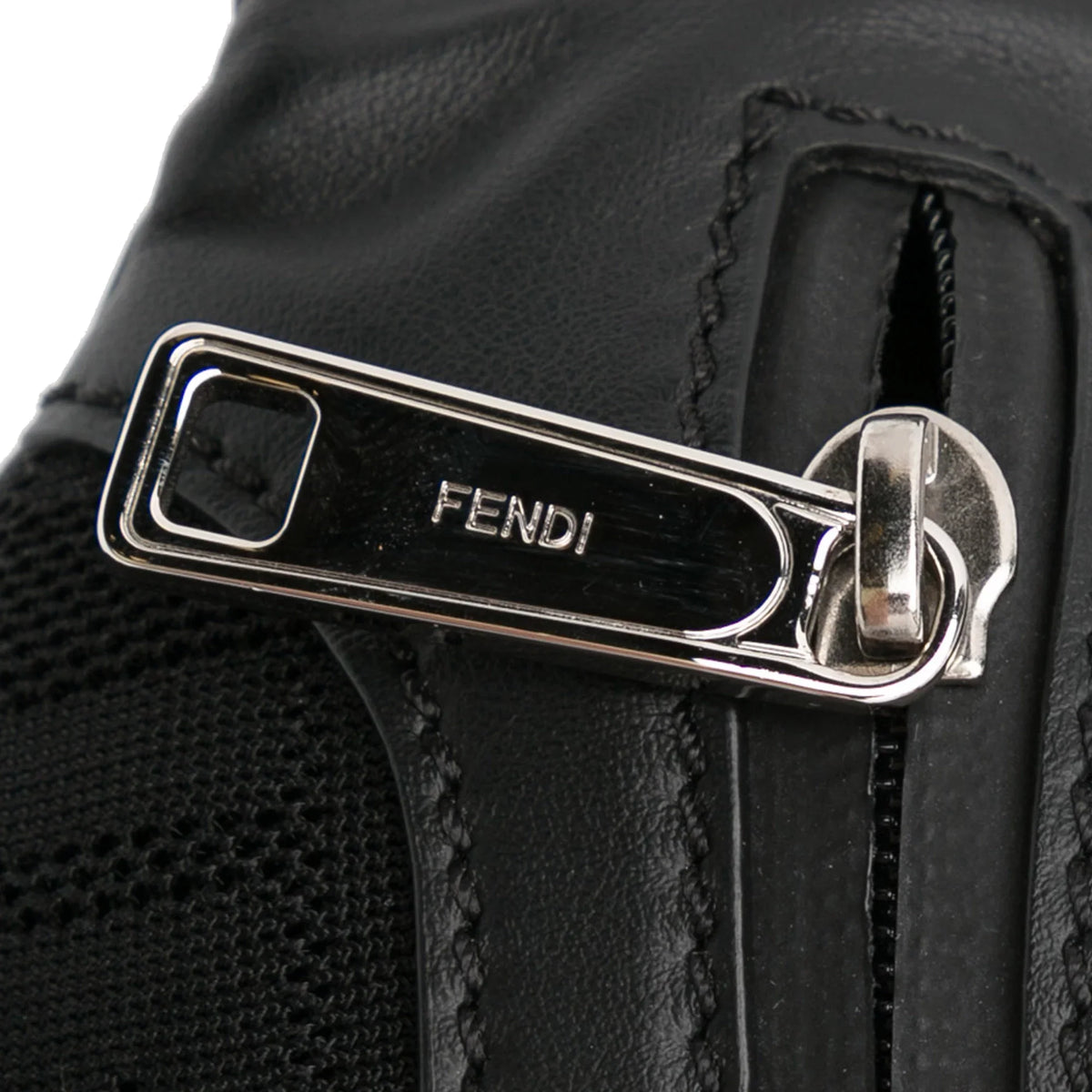 Grace Knit Vitello Neoprene Pre-Owned Bag Black Fabric FF Pocket Unisex Fendi (Good) Authenticated Perforated Belt